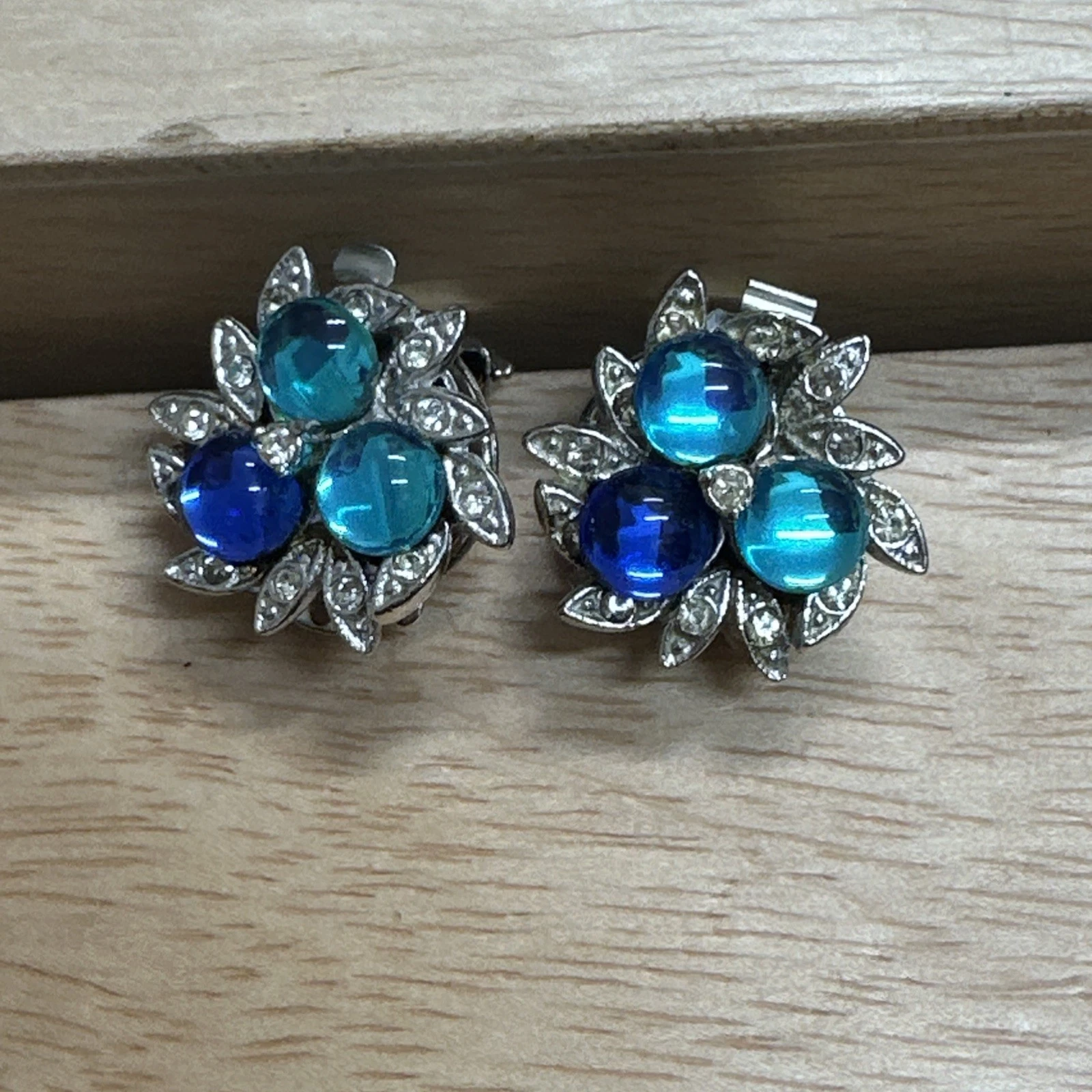 Boucle D’oreille vintage Pierre Bleue À Strass