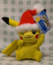 NWT 2017 Tomy Christmas Pokemon Pikachu Stuffed Plush Toy with Santa Hat 9" New