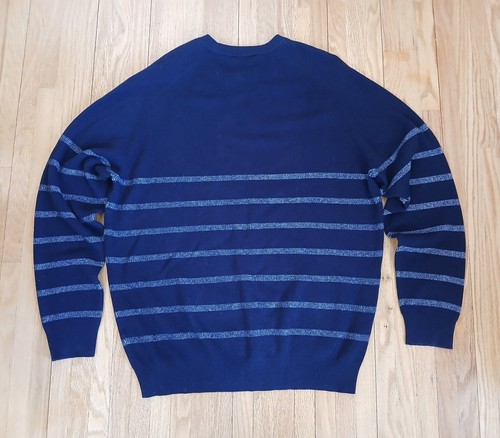 Peter Millar Sweater Mens Large Navy Blue Stripe Crewneck Pima Cotton Wool New - Picture 6 of 7