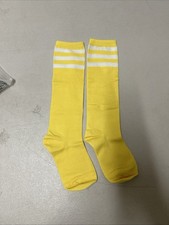   Women Knee High Striped Socks Yellow Athletic Retro Tube Socks One Size   YY 