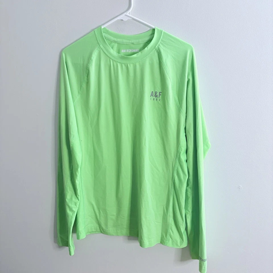 Camisa Top Abercrombie & Fitch Para Hombres Grande Manga Larga Neón Brillante Seguridad Verde N4 Foto 3 de 4