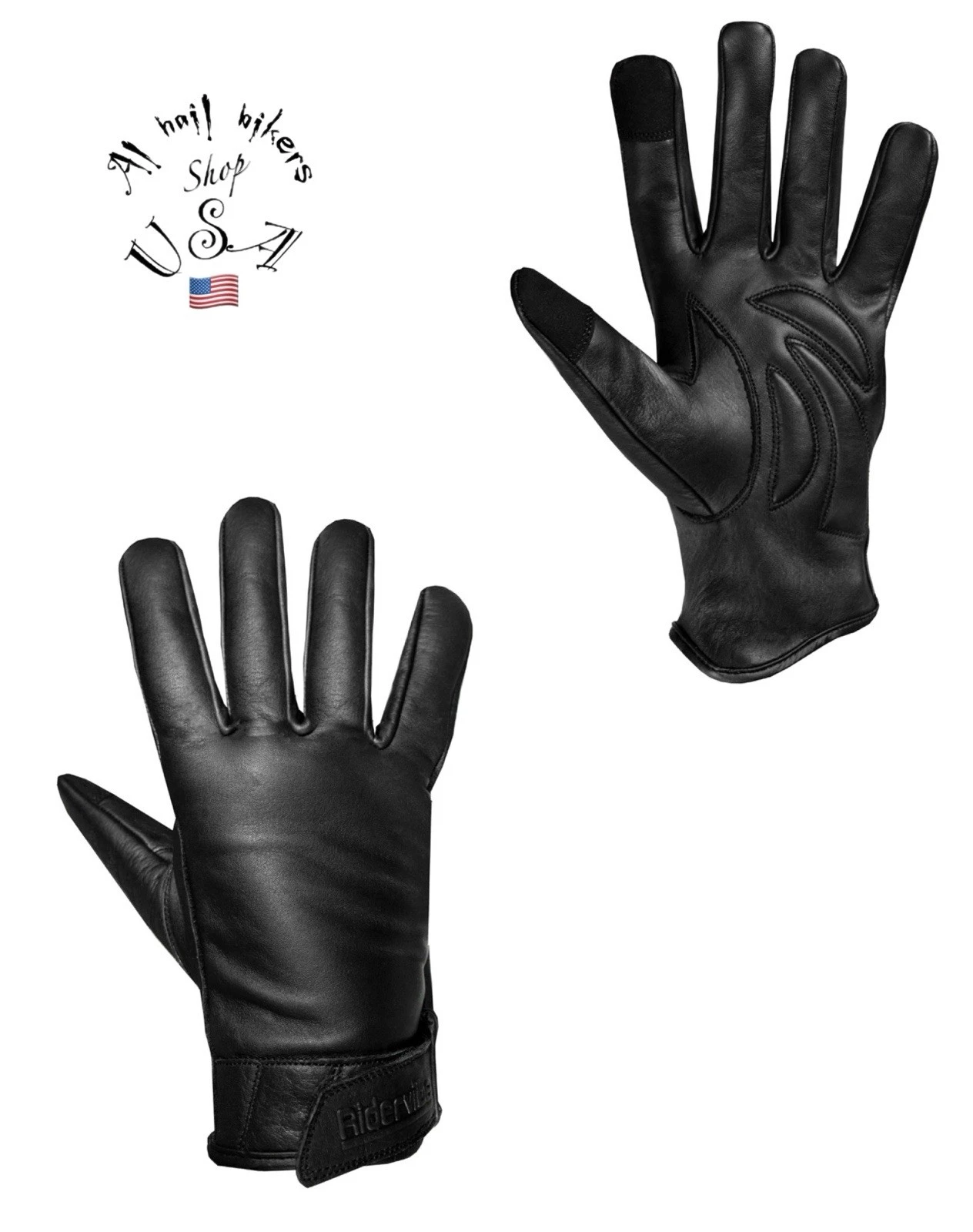 Black Cowhide Leather Motorcycle Touch Screen Gloves XL Size