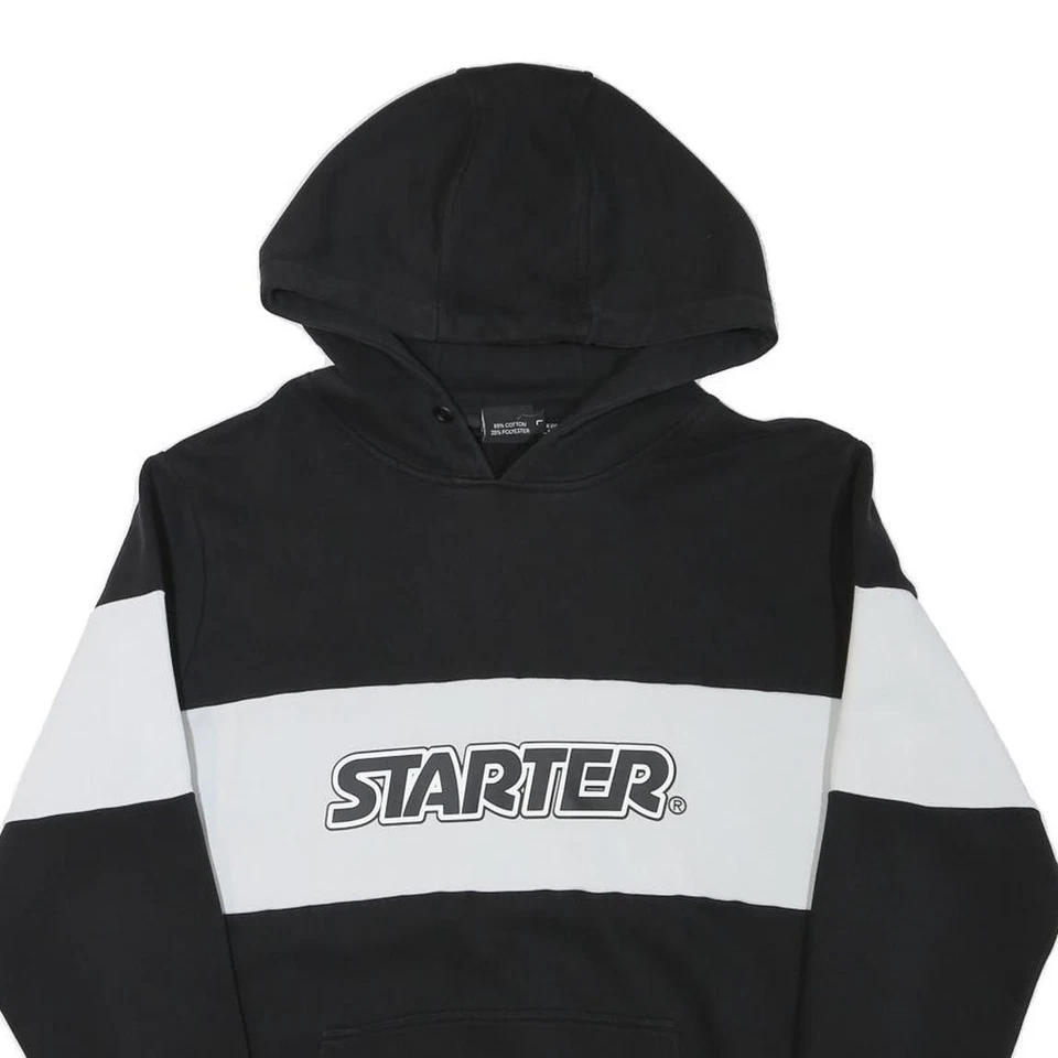 STARTER Homme Hoodie Coton Mélange Couleur Bloc Noir & Blanc L Casual - Photo 2/4