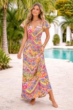 ASOS Womens 2 XS Tropical Floral Maxi Dress Multicolor Resort Vacation Cruise