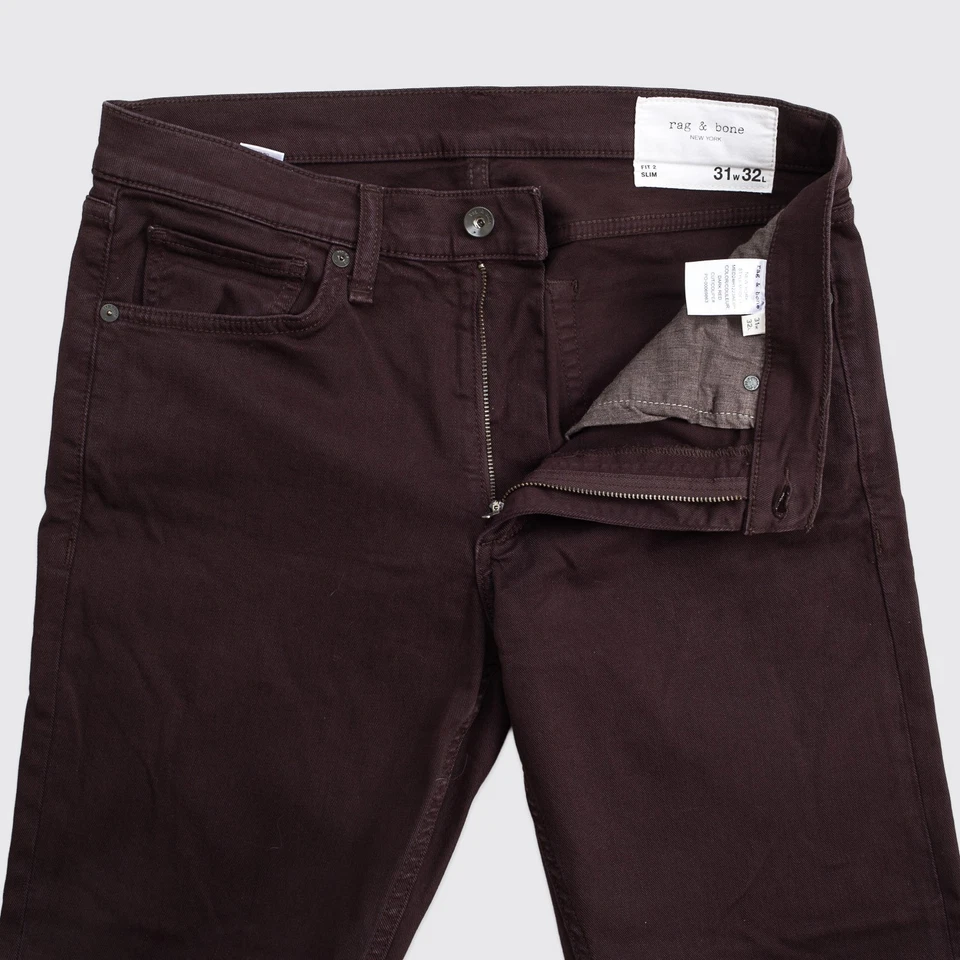 Rag & Bone Jeans Fit 2 Slim Size W31 Men Dark Red Cotton Blend Stretch Twill - Image 2 of 4