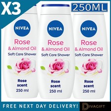 3 x NIVEA ROSE & ALMOND OIL SCENTED SOFT CARE MOISTURISING SHOWER CREAM 250ML