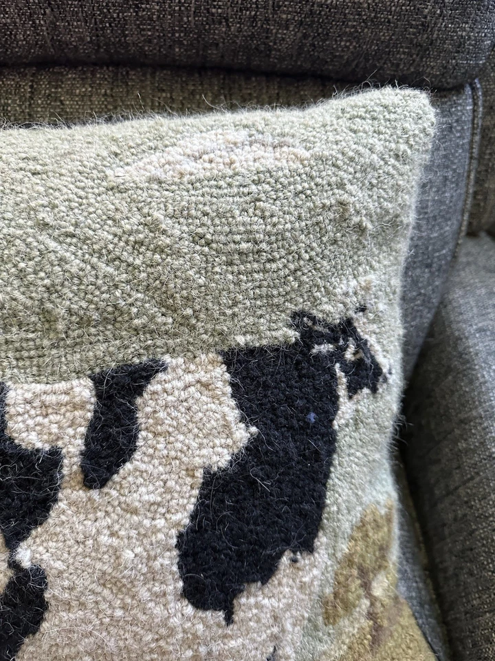 Needlework Dairy Cow Bird Folk Art Pillow Zipper Back Removable Pillow 16”  - Image 3 of 4