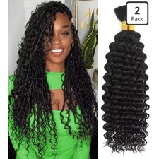 Deep Wave Human Hair 22 Inch Braiding Brazilian Remy Bulk No Weft 100g Black NEW
