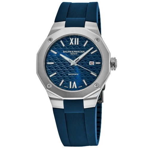 New Baume & Mercier Riviera Automatic Blue Dial Rubber Strap Men's Watch 10619
