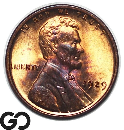 1929 Lincoln Cent Wheat Penny, Red Brown, Lustrous Gem BU++