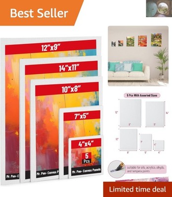 High-Quality Triple Primed Canvas Panels, 5 Assorted Sizes for All Paints