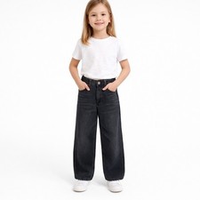 Zara Kids Girls Black Wide Leg Jeans High Waisted Faded Denim Size 9