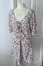 Nasty Gal Floral Spring Paisley Ruched Front Skater Mini Dress WHITE UK 10 BNWT