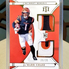 💥/35!💥 Ja'Marr Chase - 2021 National Treasures ROOKIE Dual Materials Gold /35