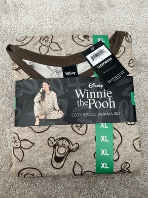 DISNEY Women s XL Winnie the Pooh Tigger Piglet Cozy 2 Piece Pajama brown Set