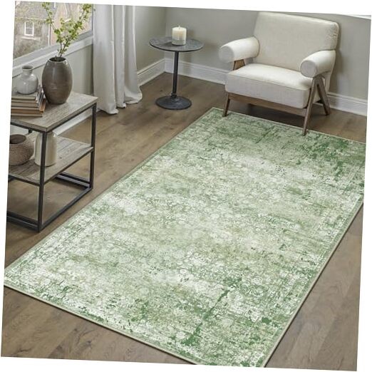 3x5 Washable Sage Green Modern Farmhouse Rug for Kitchen Entryway Neutral Decor  