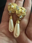 Vintage Runway Dangle Pearl Drop Clip on Earrings  — photo 8