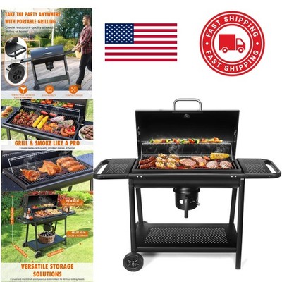Charcoal Grill with 675 Square Inches Storage and Large Wheels for Easy Mobility