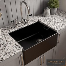 LSC Belfast 595 1.0 Bowl Matt Black Ceramic Kitchen Sink & Chrome Waste