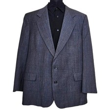 Oscar De La Renta Travelers Worsted Blazer Gray Windowpane Size 42L