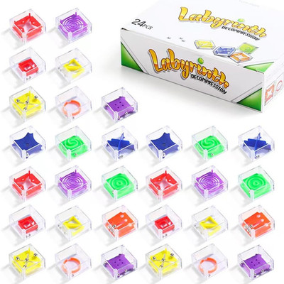 24 Pcs Balance IQ Maze Game，Mini Maze Cube Puzzle Box 3D Brain Maze Toy Puzzles