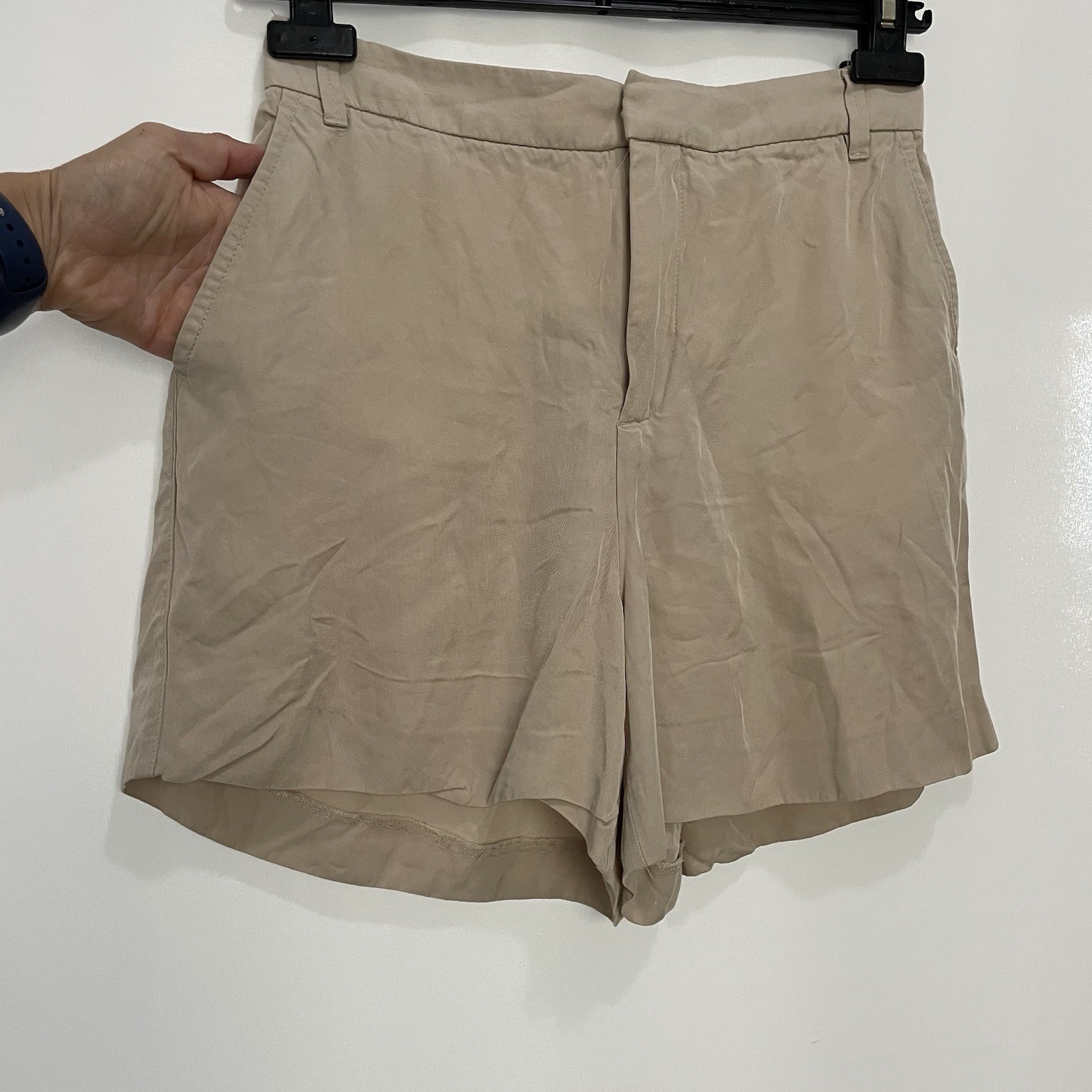 Zara Chino Shorts Beige Lyocell Flat Front With Pockets Size M thumbnail 2