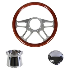 CJ Classics Steering Wheel Kit 14" 9-Bolt 4-Spoke Half Wrapped Walnut Mustang...