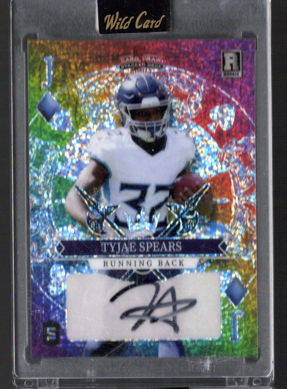 Tyjae Spears Wild Card 5 Card Draw Stacked Deck Ace Autographs #TSA Heart-Rainbow Foil-Green