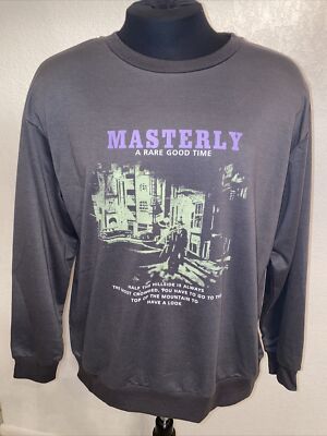 Shein Baggy Street Graphic Sweatshirt Large Gray Masterly A Rare Good Time Noir