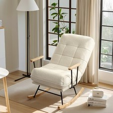 Morden White Pink Wooden Rocking Chair Rocker Porch Rocker Chair with Armrest