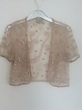 Karen Millen. Gossamer-light bolero shrug, gold sequin design, short sleeve.8-10