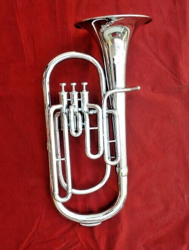Baritone Marching Band Horn Musical Instrument Silver Chrome Polish - Picture 3 of 16