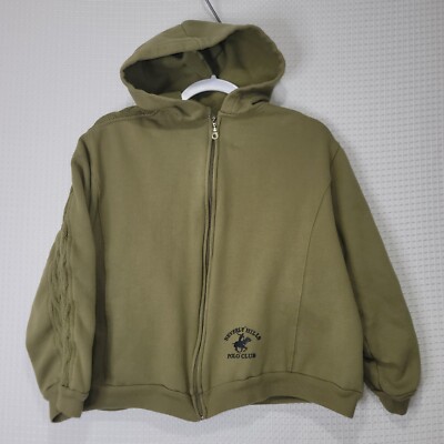 EUC Women's L (42 Bust) BEVERLY HILLS POLO CLUB Green LOGO Hoodie Knitted Arms