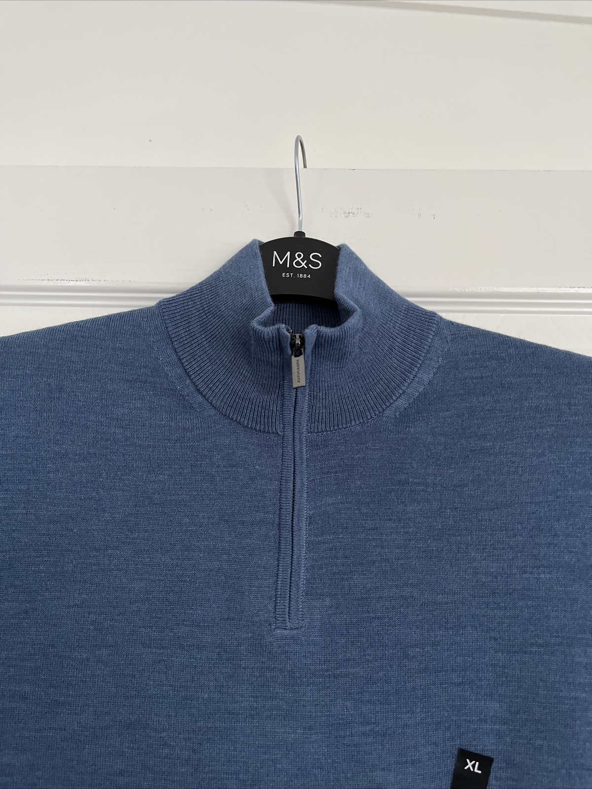 AUTOGRAPH M&S MENS BLUE MERINO WOOL 1/4 ZIP JUMPER Size XL Bnwt eBay