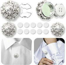 Button Covers 4 Sets Rhinestone, 10 Pcs 18L 11.5MM 15/32” Sewing Buttons, Silver