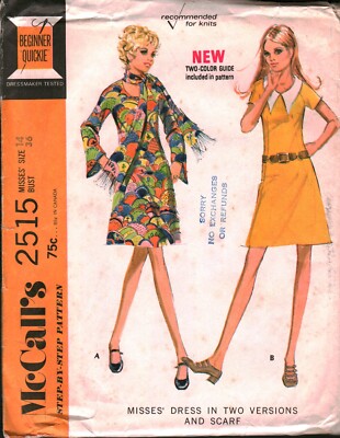 2515 Vintage McCalls SEWING Pattern Misses 1970s Dress Scarf Step by Step 14 OOP