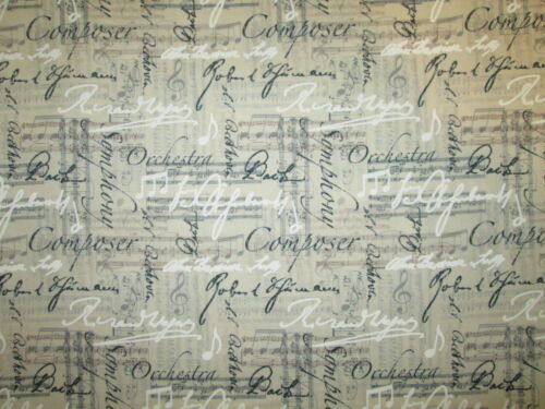 MUSIC NOTES LINES WORDS ORCHESTRA BACH LINEN BACKGROUND COTTON FABRIC FQ - Picture 3 of 6