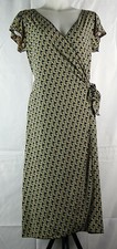 Max Studio Brown and Blue Geometric S/S Midi Wrap Dress S Made in USA