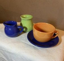 Schylling Children s Festive Ware Ceramic Play Set Orange Teacup Saucer Creamer