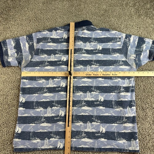 VINTAGE Regatta Shirt Mens XL Blue White AOP Sailboats Sailing Print Polo * - Picture 7 of 11