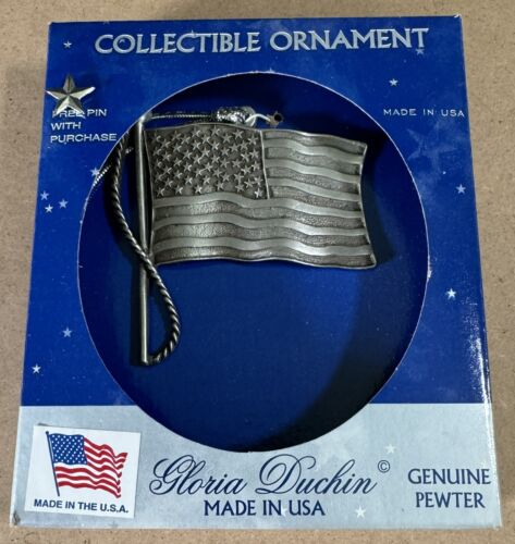 Vintage NIB Gloria Duchin American Flag Pewter Ornament Made in USA 2002 - Picture 1 of 2
