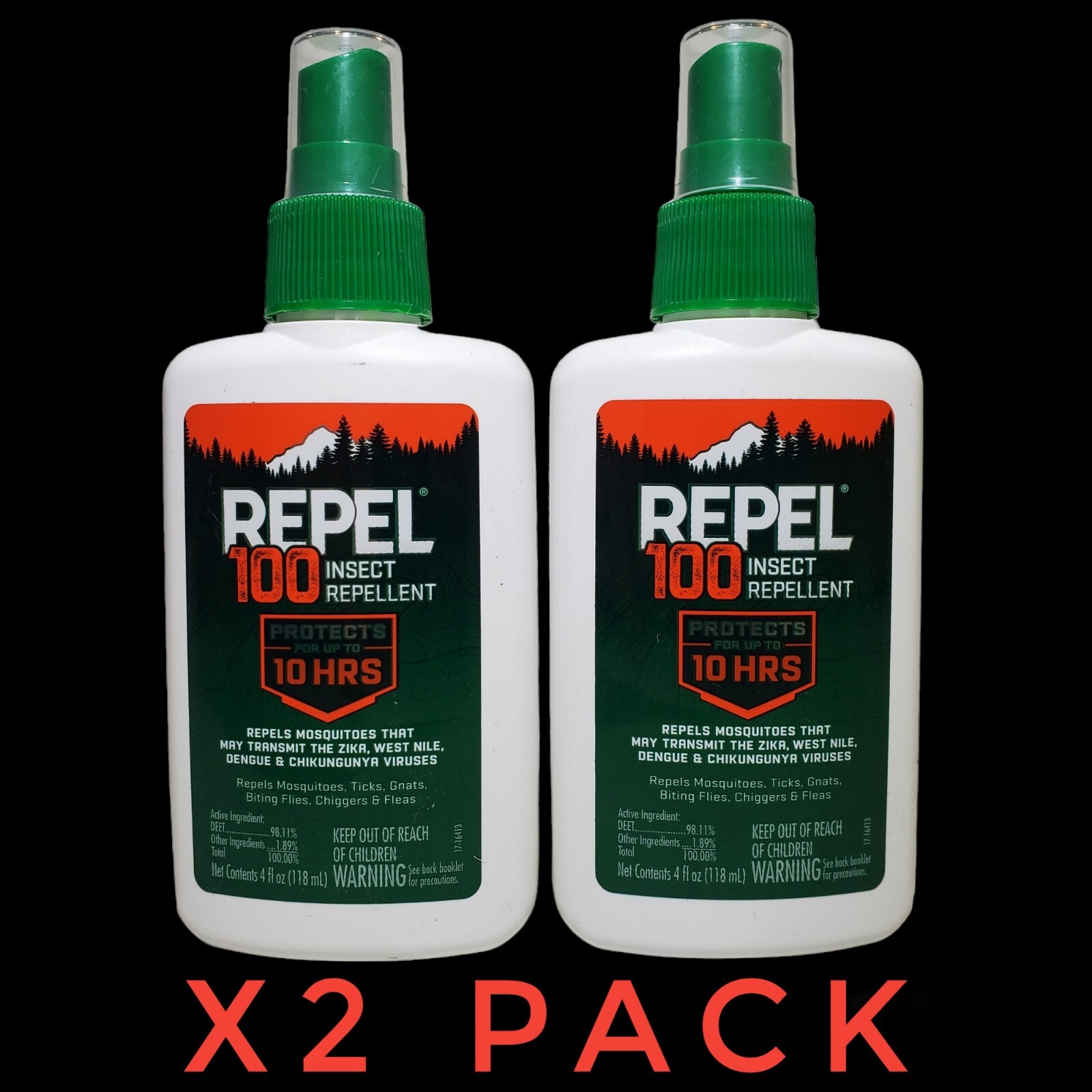 x2 Pack Repel 100 Insect Repellent with DEET, 10 Hour Protection 4 fl