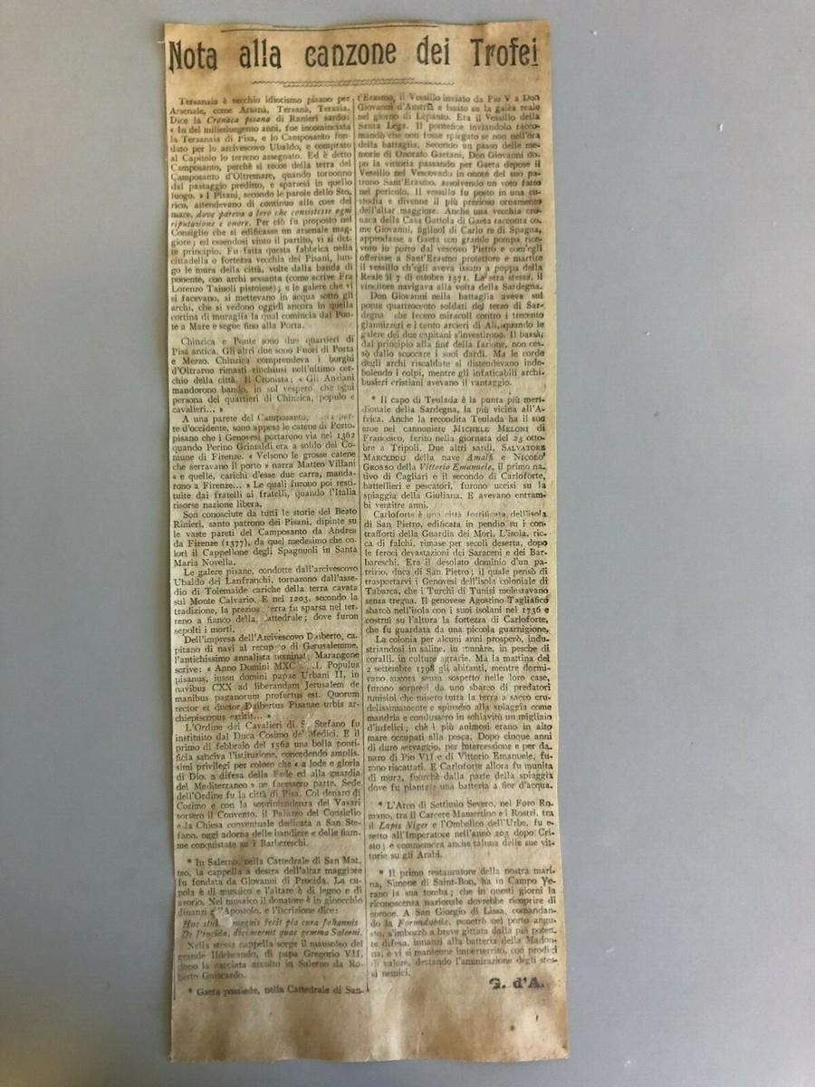 Raro Gabriele d'Annunzio Nota alla canzone dei Trofei Pubblicazione  originale