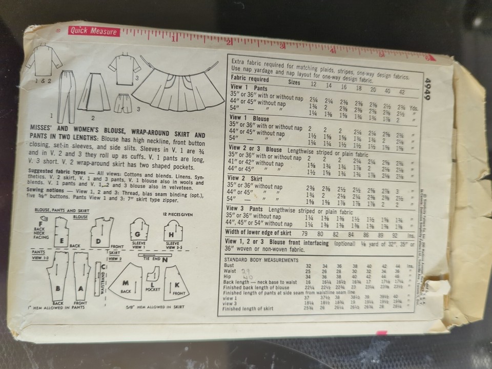 Simplicity Pattern 9124 Sewing Pattern Vintage - Simplicity 4949 Misses Blouse, Skirt and Pants ...