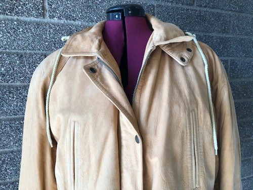 Medium Brown Leather Hooded Coat Jacket 