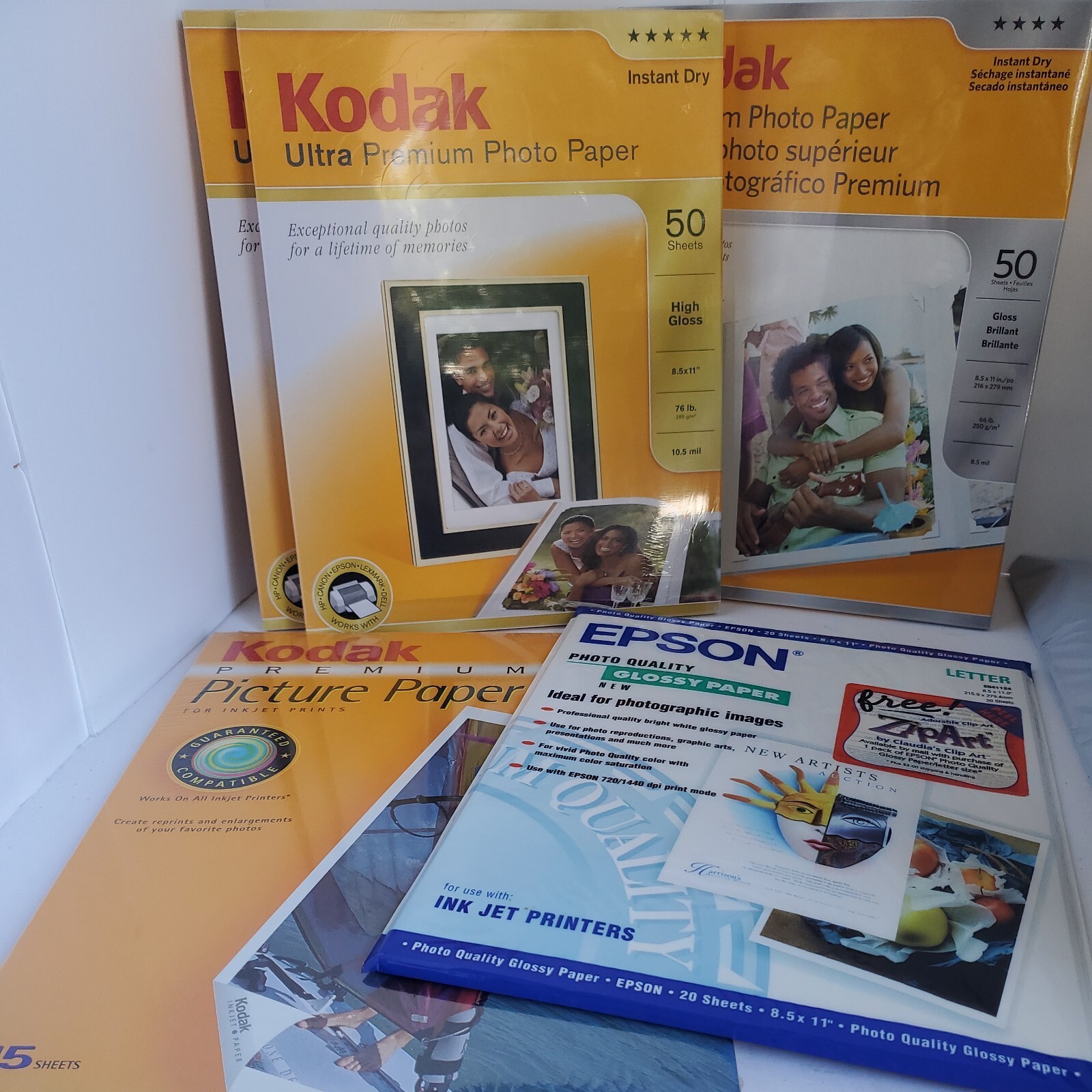 Lot of 5 Kodak/Epson Premium Photo Paper Gloss/High Gloss 185 Sheets total NEW