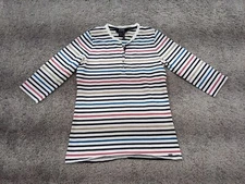 FDJ French Dressing Jeans Blouse Womens Small Striped Henley Shirt