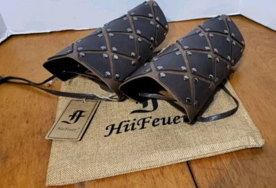 HII FEUER HiiFeuer Viking Fenrir Gauntlet, Medieval Faux Leather Arm Armor Knight Bracer,