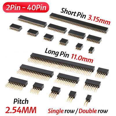 2.54mm 0.1'' PCB Header Vertical Female Socket Connector, Single / Double Row Pin