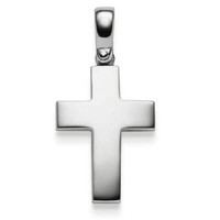 AnhäNger Breiter Kreuz 30X14,5Mm 585 Gold WeißGold Schlicht Massiv Halsschmuck